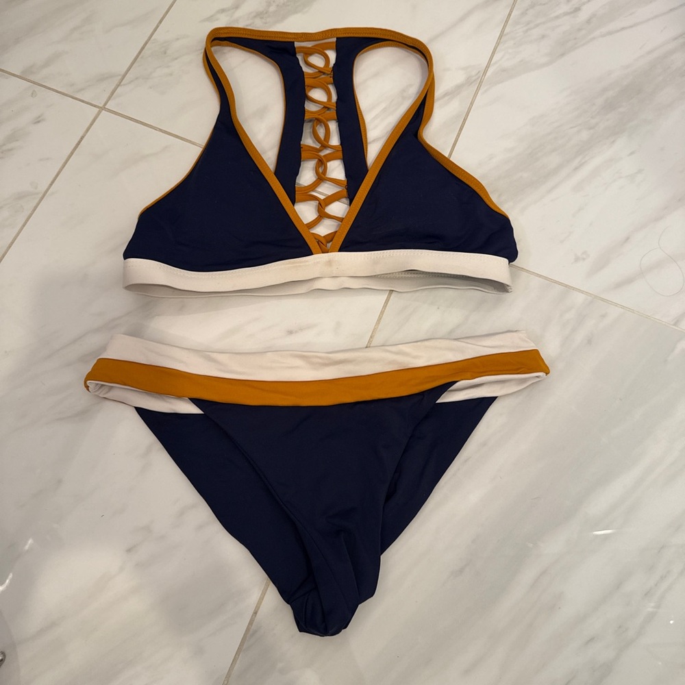 L*Space Navy and Mustard Bikini Top and Bottom